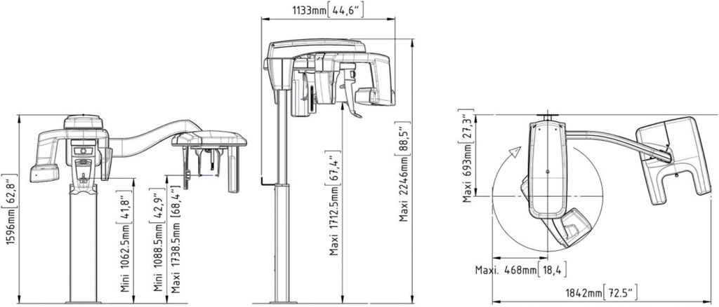 Διαστάσεις συστήματος με κεφαλομετρικό